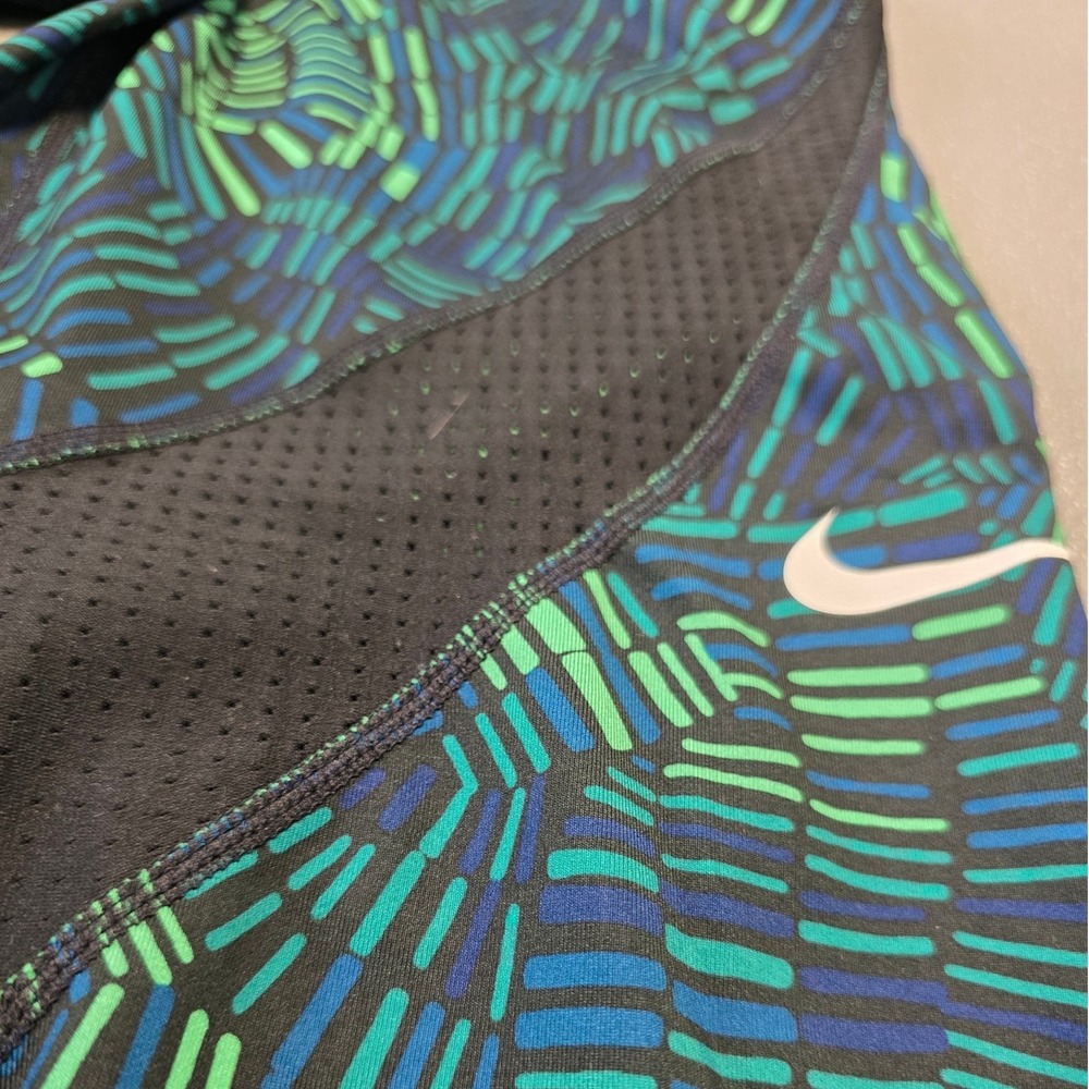 Nike Pro Womens M Cropped Leggings Green Blue Pattern Mesh Compression - Picture 6 of 9